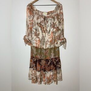 Fig and Flower Anthropologie Boho Maxi Lined Smocked Womens Sz L Floral Dress